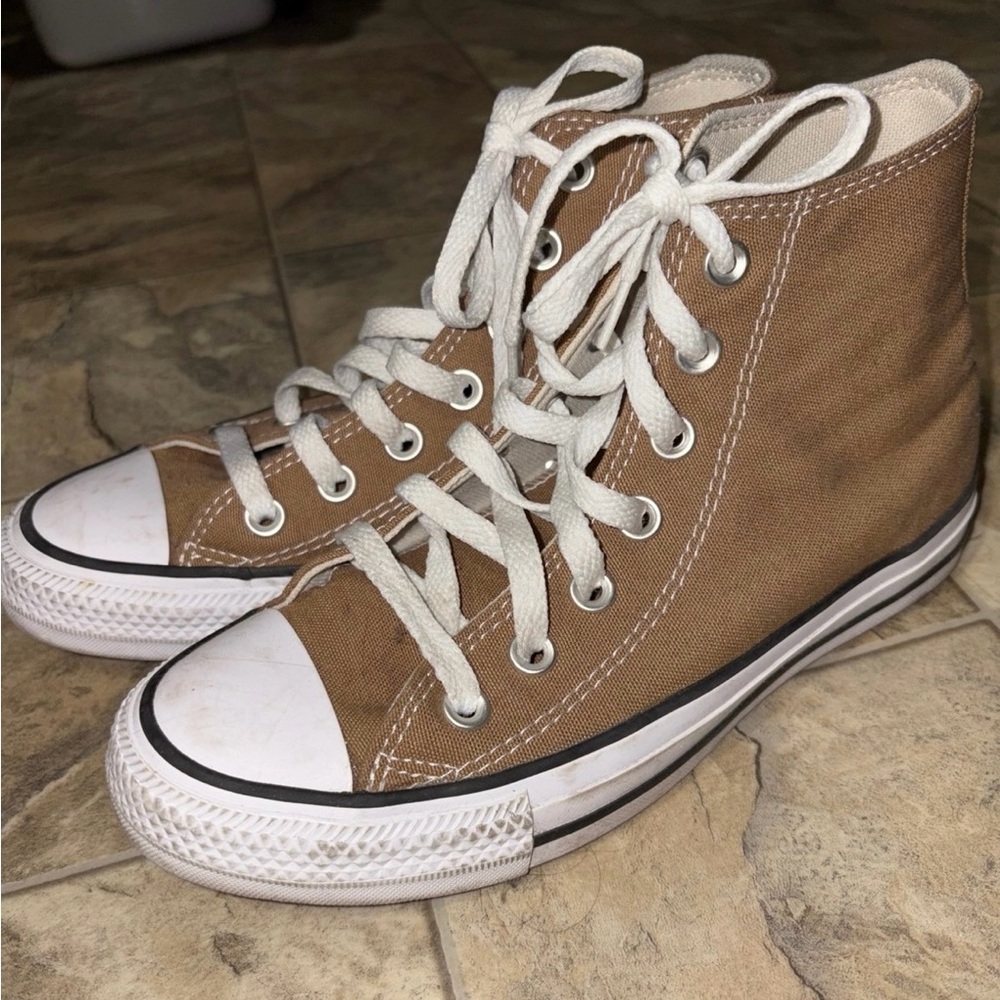 Converse Tan and White High-Top Sneakers